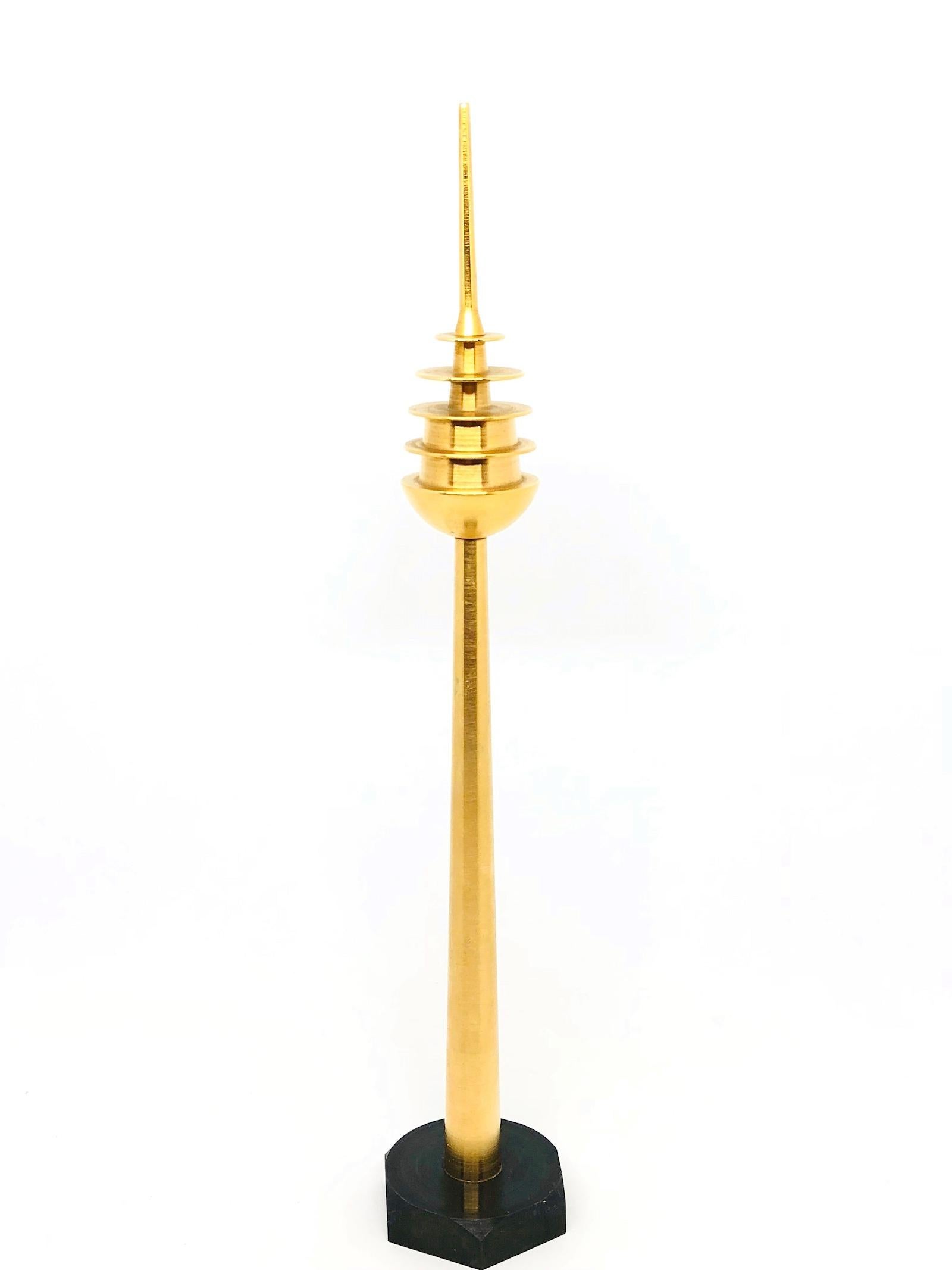 Scaled model of the Nuremberg television tower. Hand-spun in brass. A nice architectural sculpture for every living or man’s room.