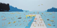 Nuria Garcia Miro "Vista del lago" 24x48 Pintura de montaña de muelle brillante con textura