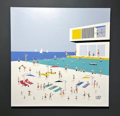 Nuria Garcia Miro "Sailboats and Sun" 32x32 Textured Bright Pool Beach Painting