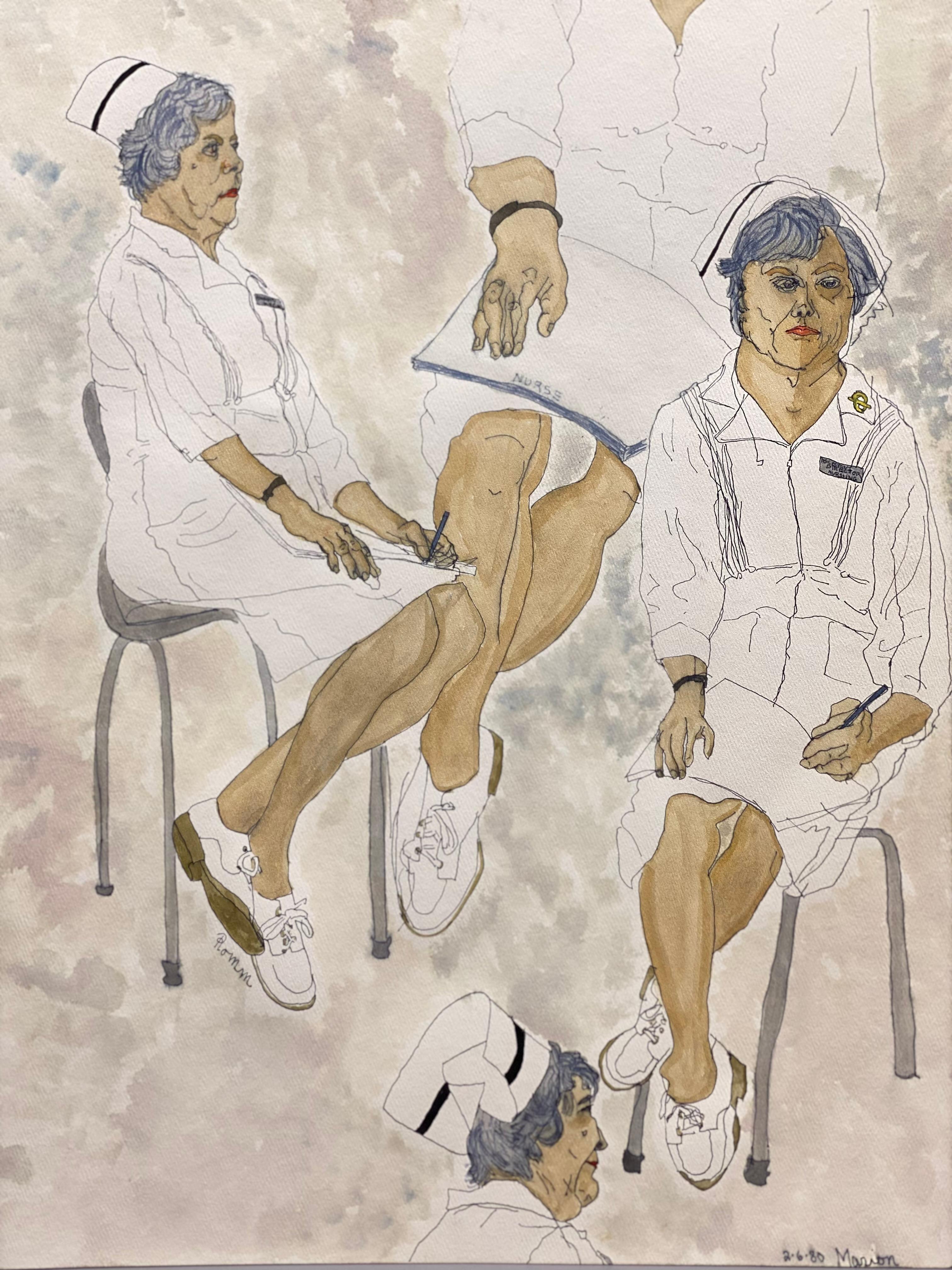 Infirmière Marion Aquarelle à perspectives multiples de Floss Romm Dworkin, 1980 en vente 11