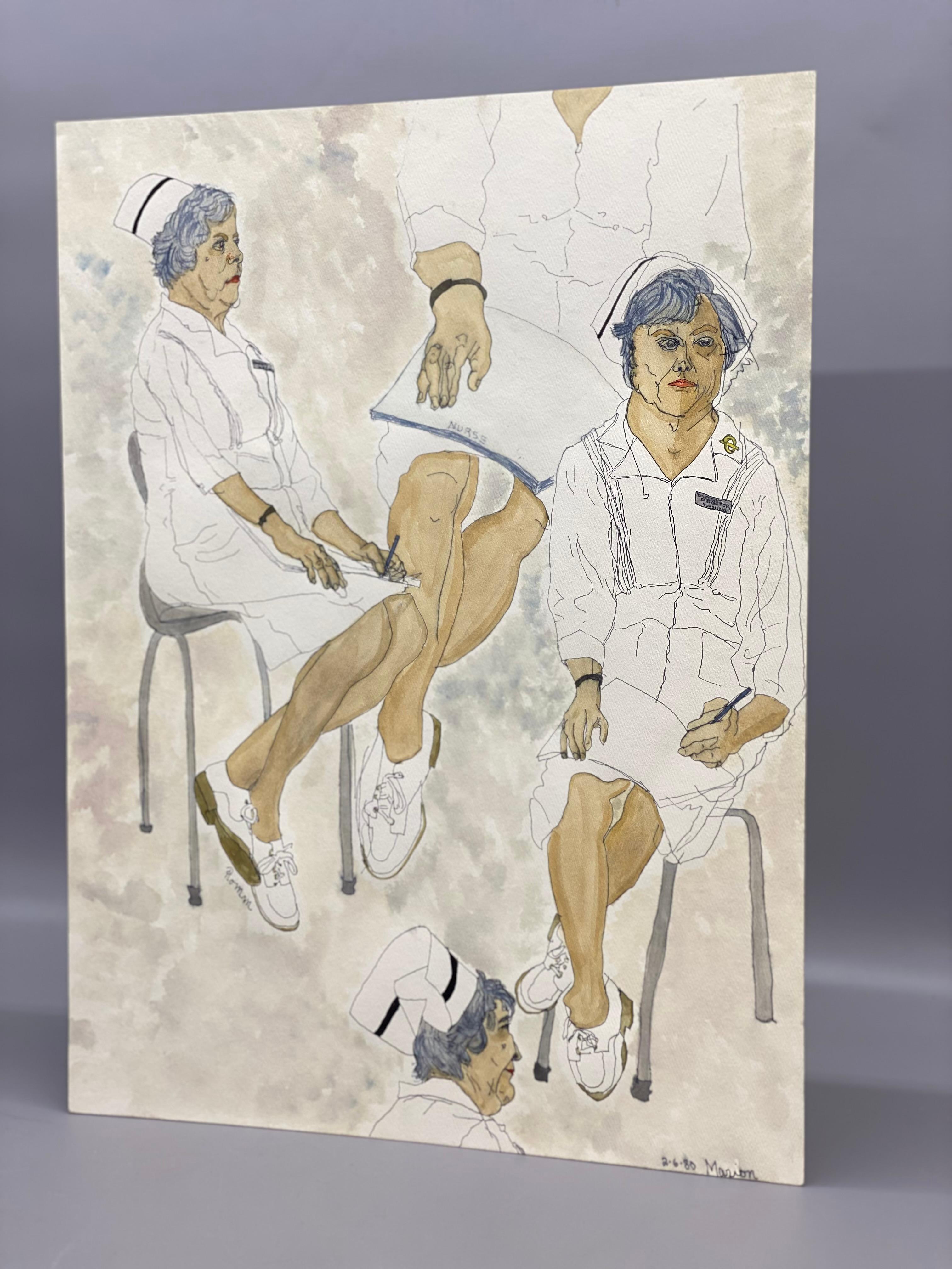 Peint à la main Infirmière Marion Aquarelle à perspectives multiples de Floss Romm Dworkin, 1980 en vente