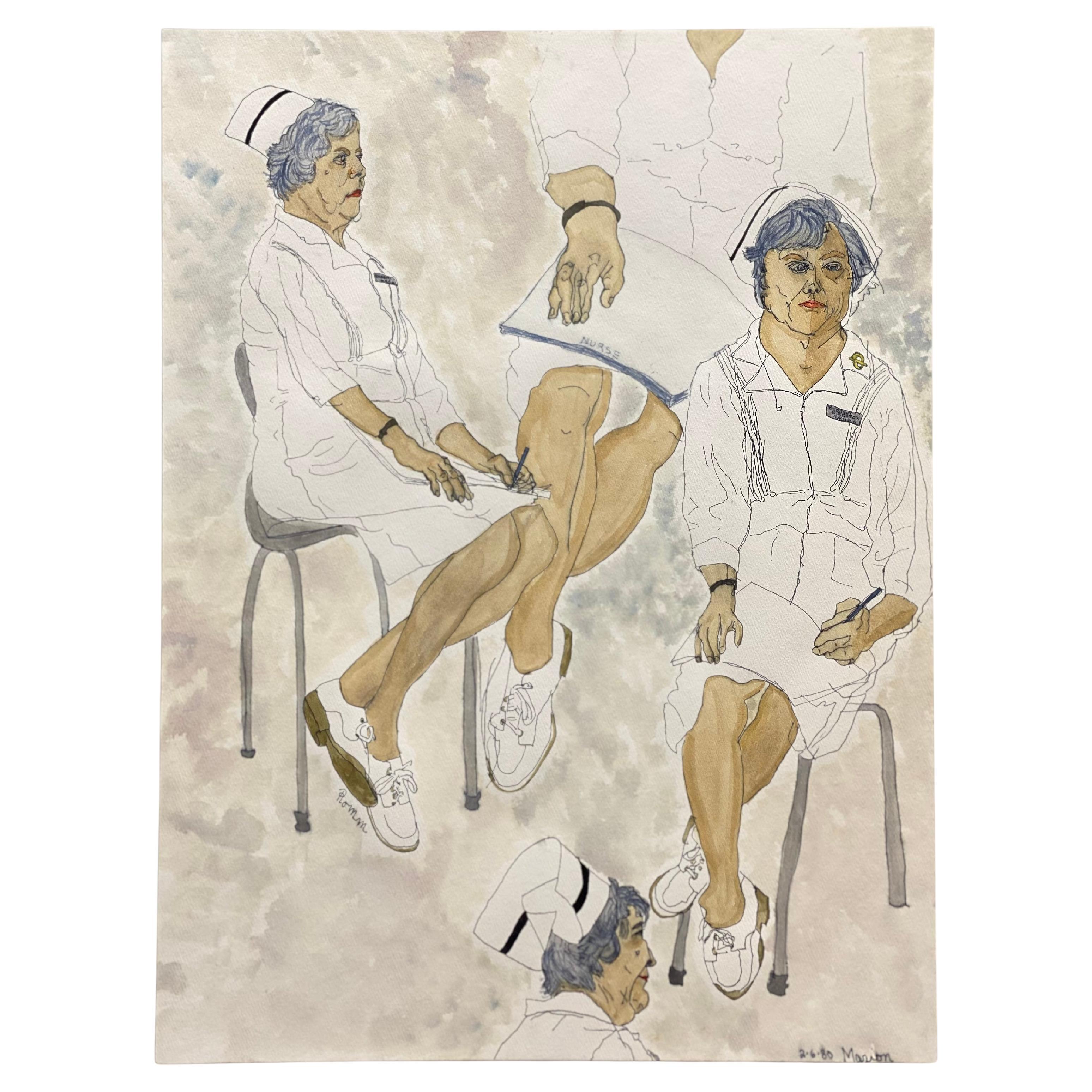 Nurse Marion Multi-Perspective Watercolor by Floss Romm Dworkin, 1980