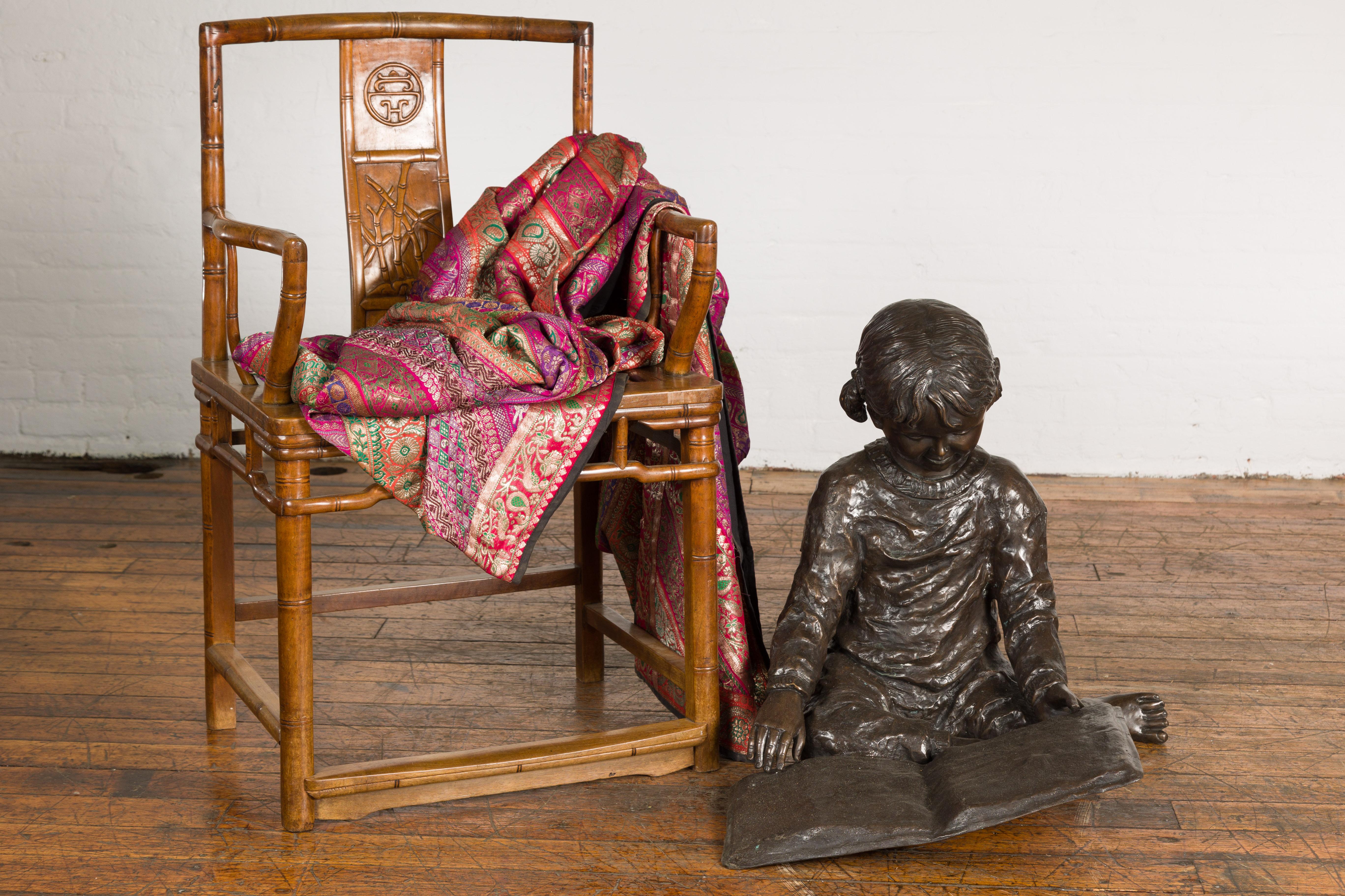 Cast Bronze Sculpture of a Child Reading a Book  For Sale