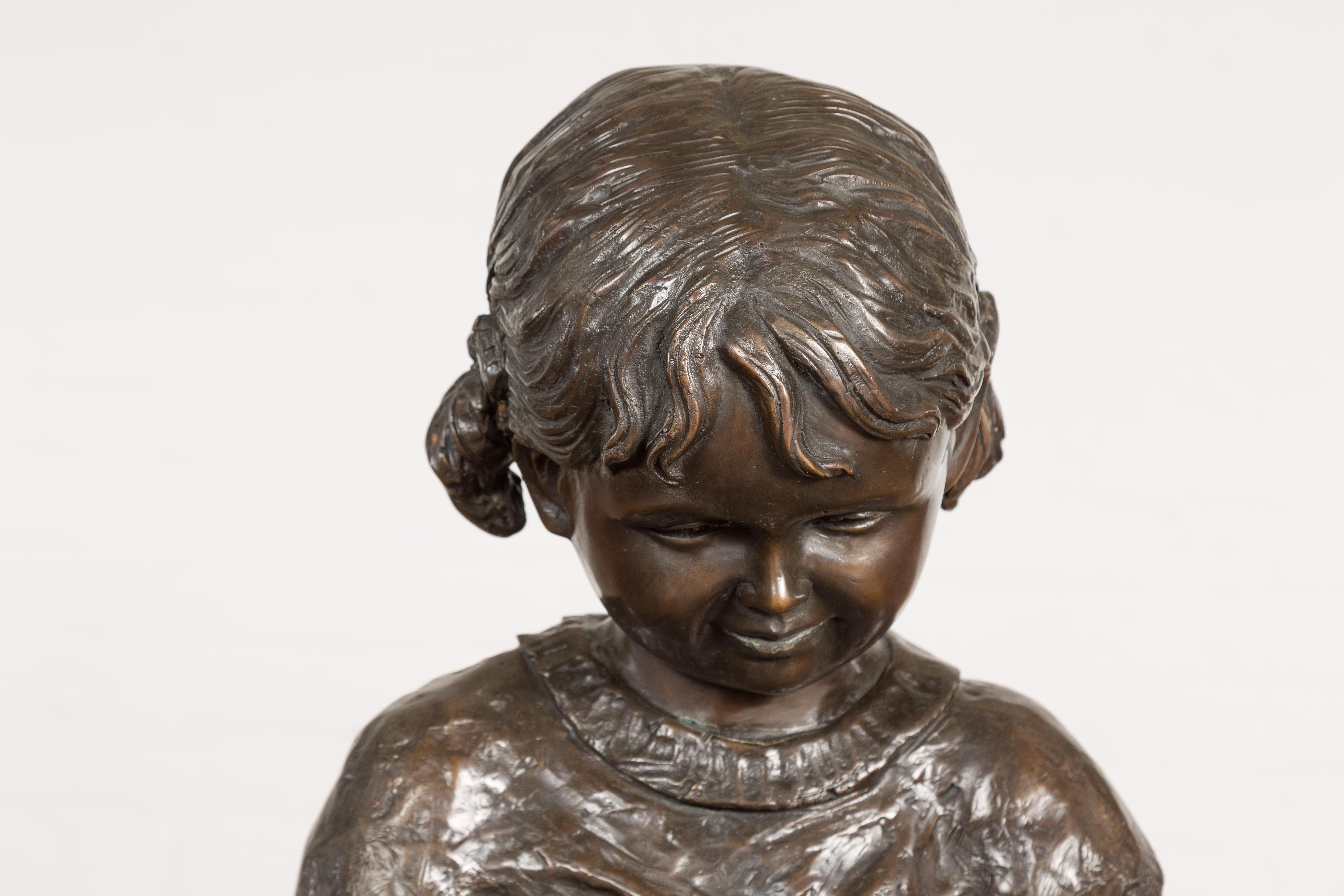 Bronze Sculpture of a Child Reading a Book  In New Condition For Sale In Yonkers, NY