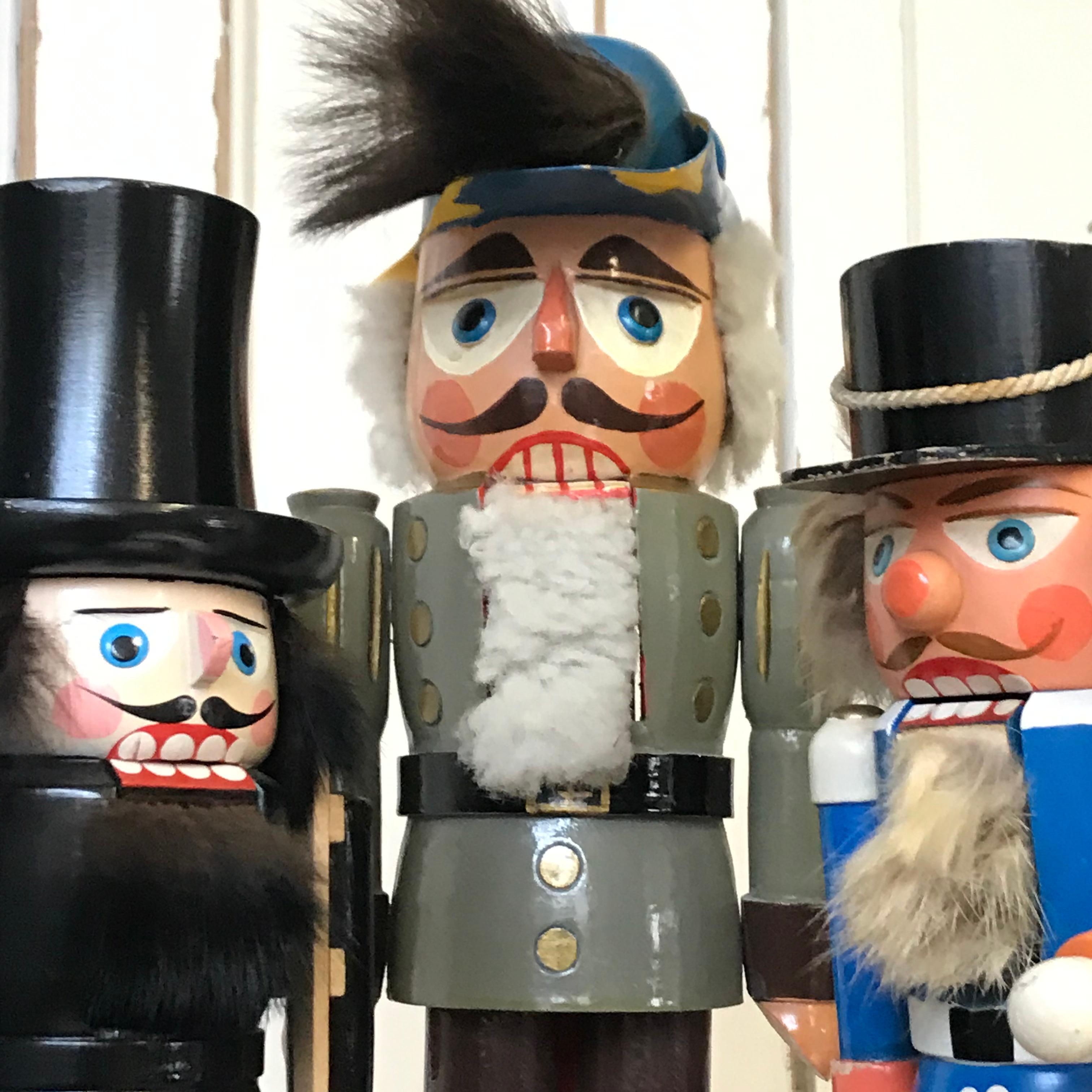 Wood Nutcracker in grey uniform For Sale