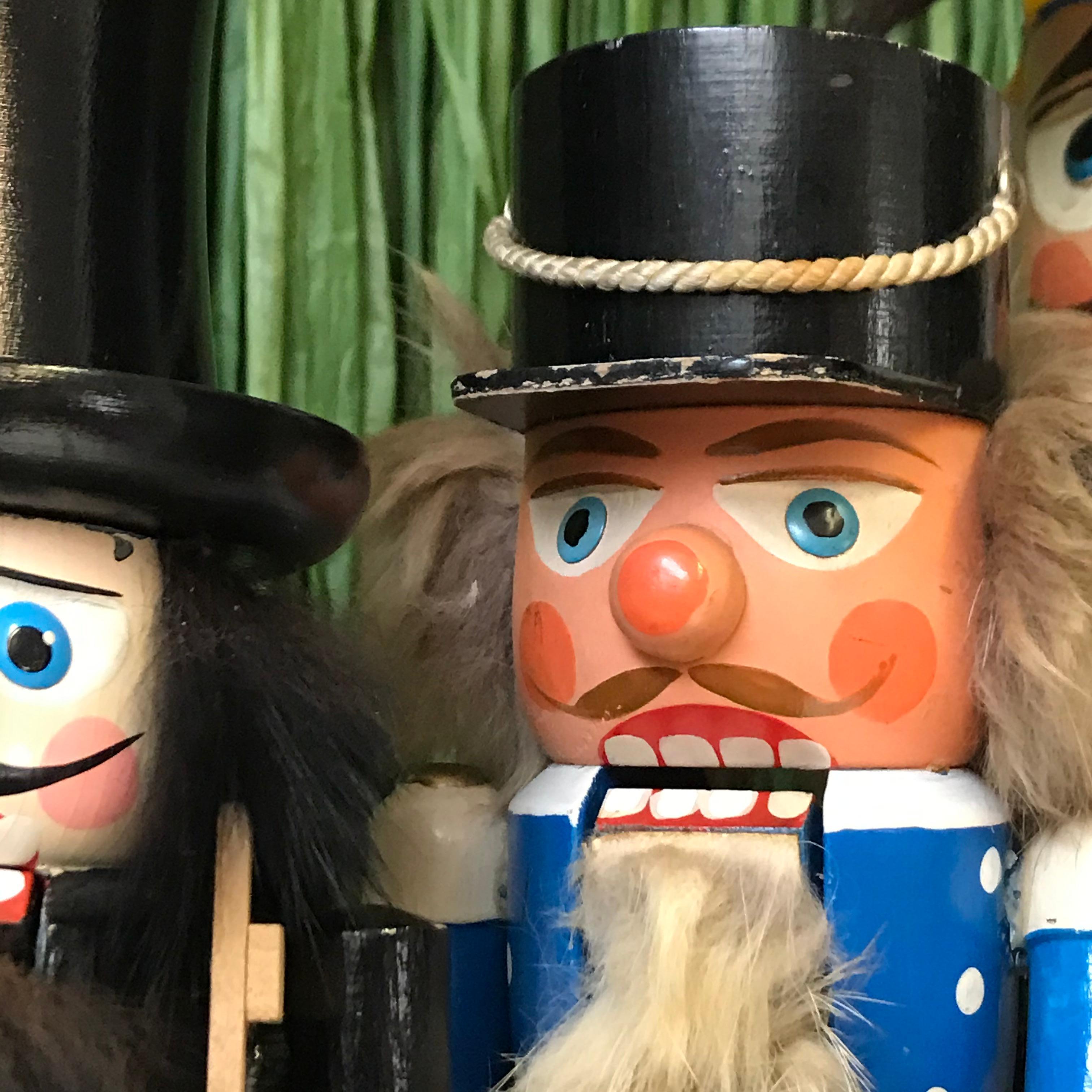 Wood Nutcracker in Red and Blue uniform For Sale