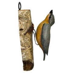 Nuthatch Viechtauer Hand Carved Wood Bird, Black Forest Folk Art, Austria