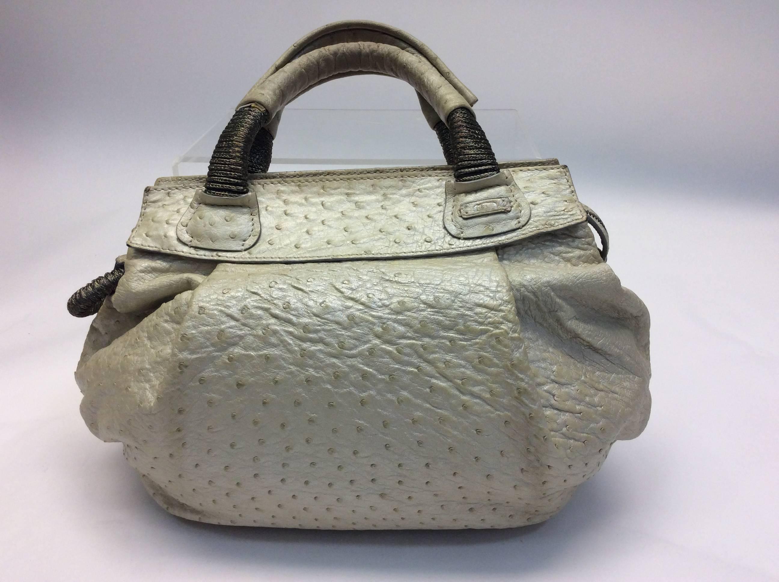 Gray Nuti Cream Ostrich Handbag For Sale