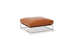 Nutmeg Brown Leather & Polished Nickel Ottoman