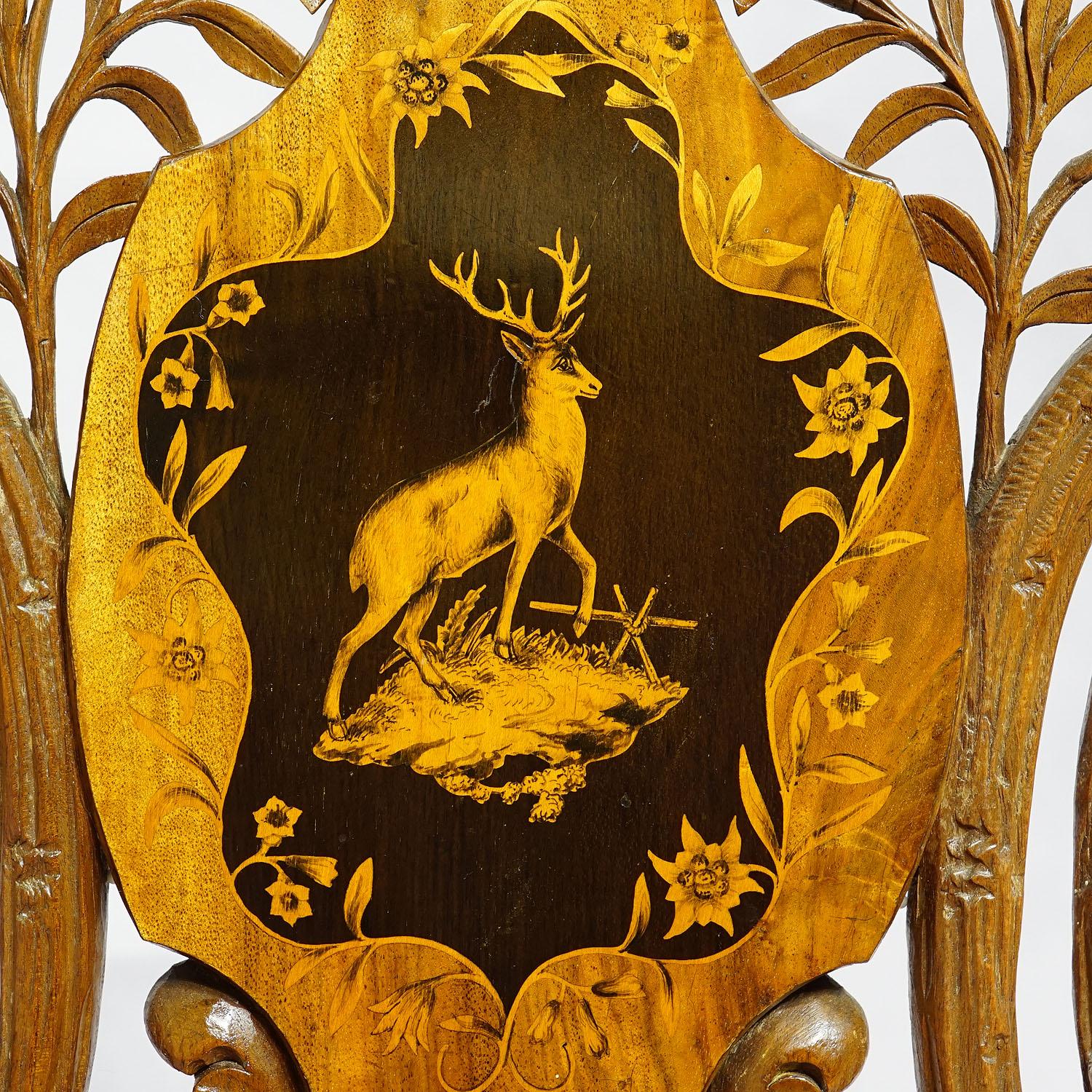 Nutwood Edelweis Marquetry Chair Swiss Brienz 1900 For Sale 2
