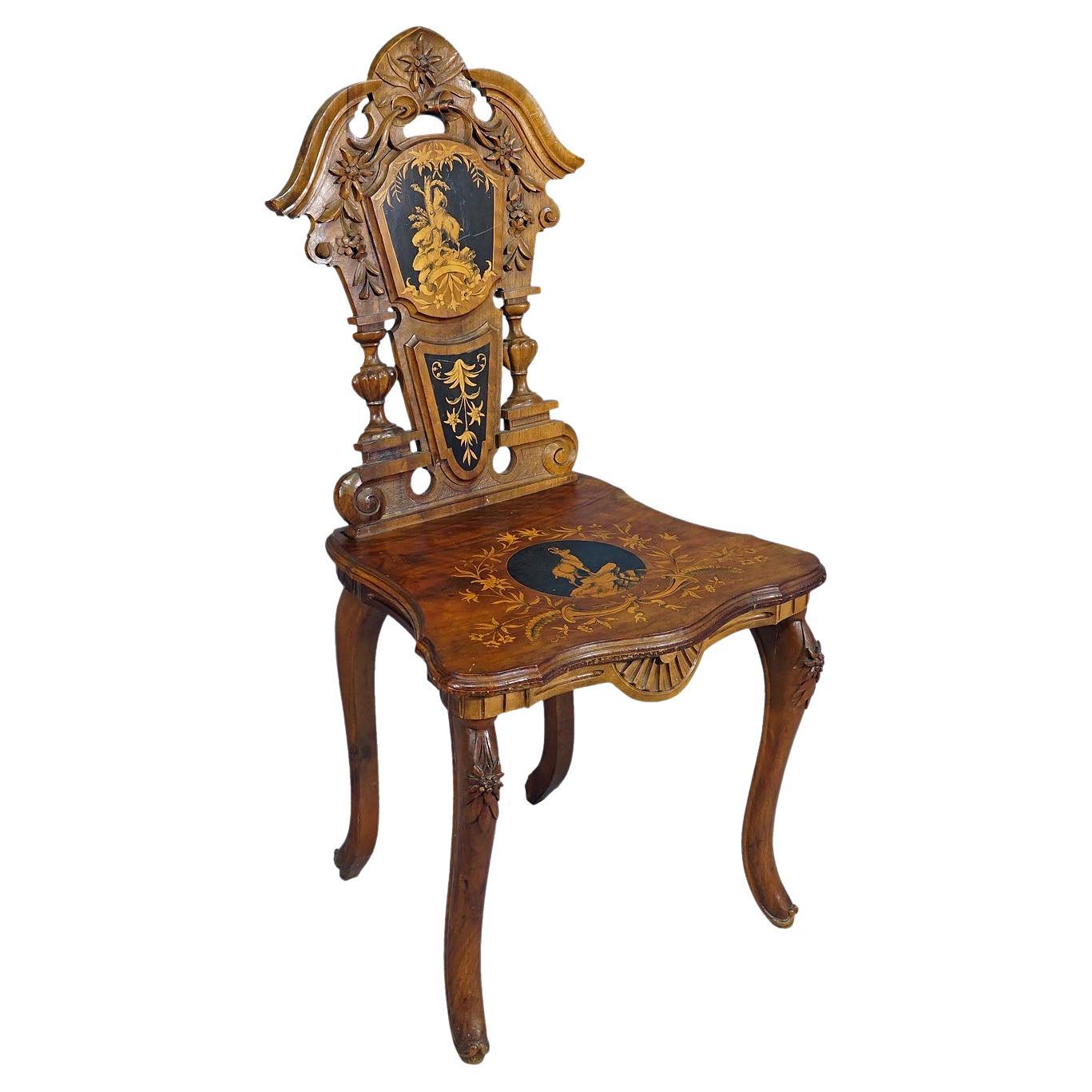 Nutwood Edelweis Marquetry Chair Swiss Brienz 1900