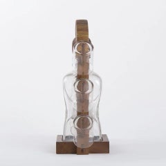 Nussbaumholz-Glasständer mit Flasche und sechs Gläsern im Stil von Carl Aubock, 1960
