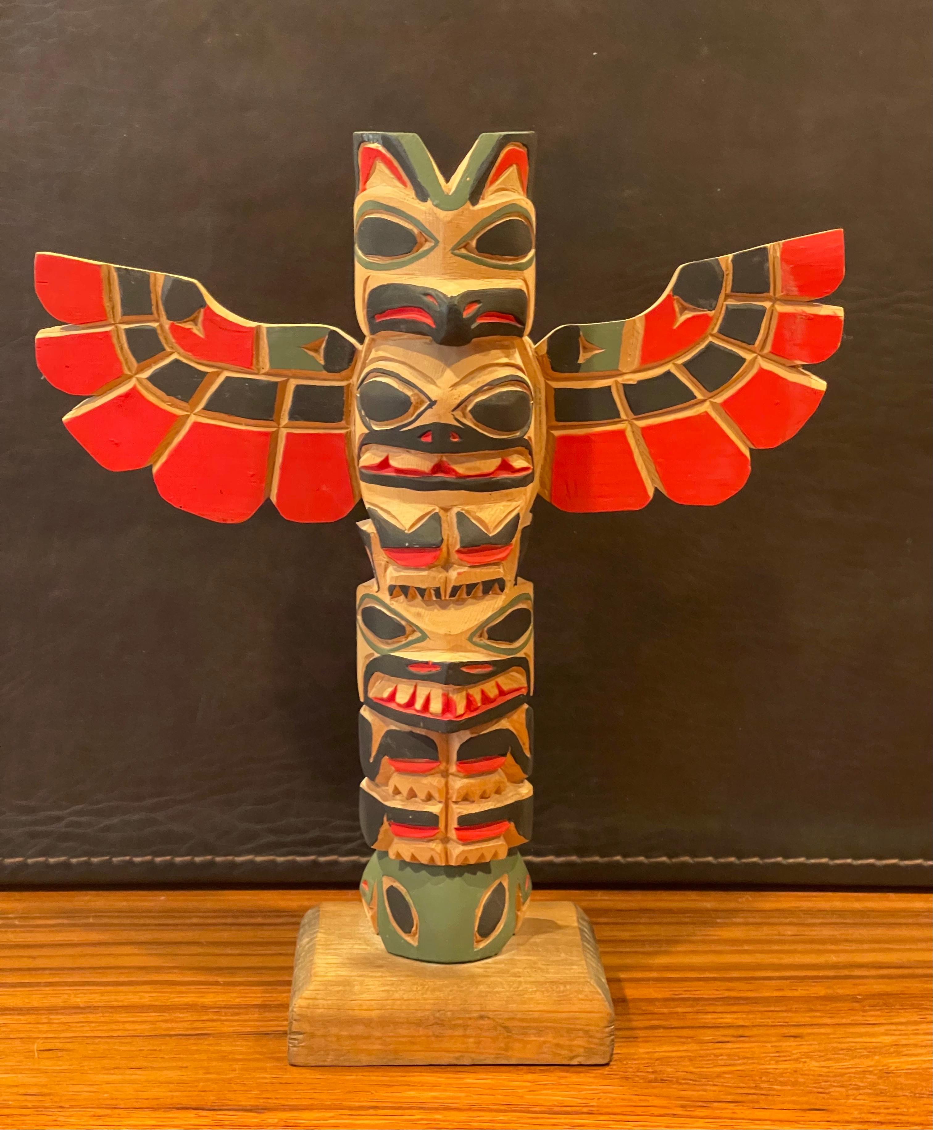 20th Century Nuu-chah-nulth Northwest Coast Hand Carved Wood TOTEM Pole by Eric Williams
