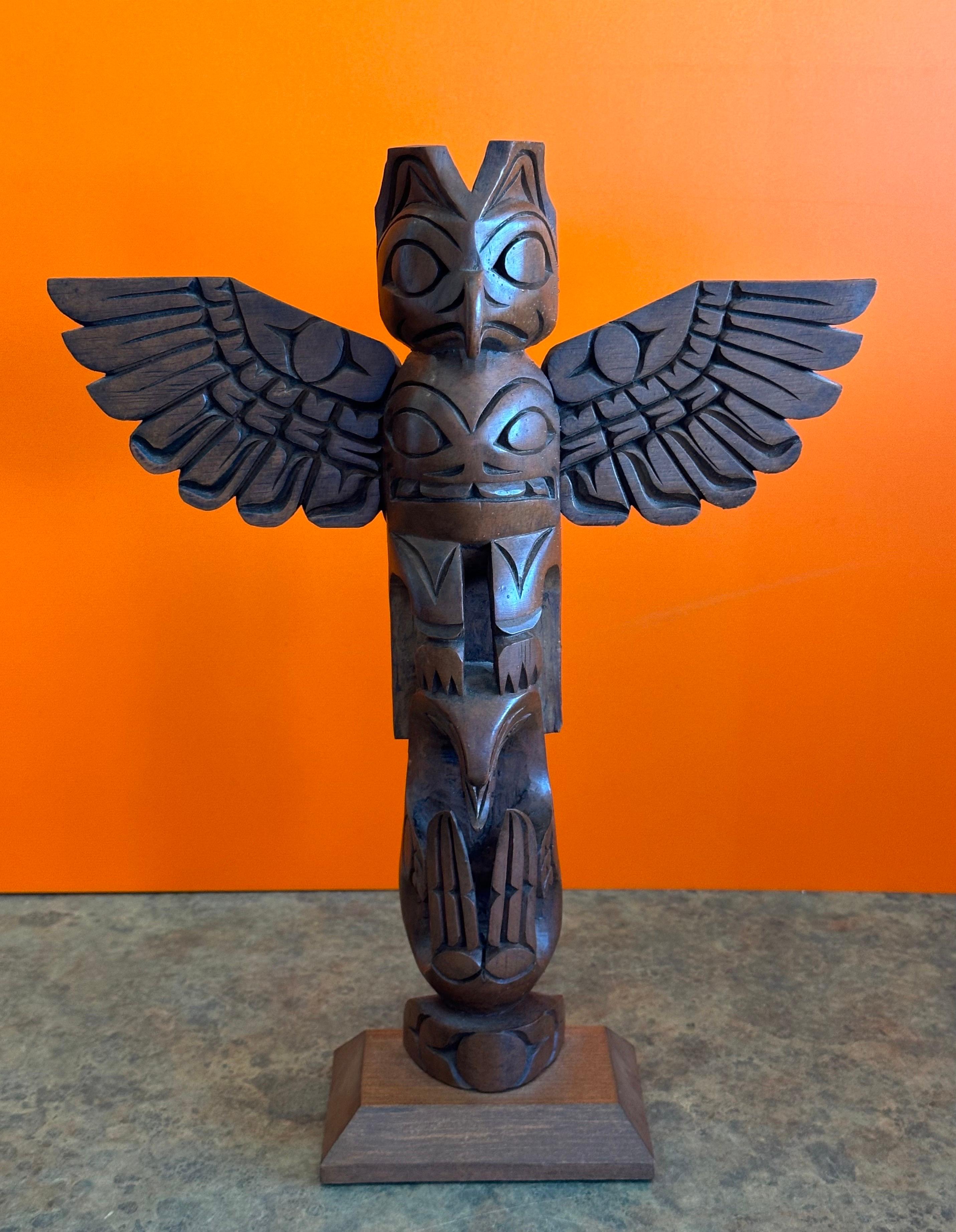 Canadian Nuu-chah-nulth Northwest Coast Hand Carved Wood Totem Pole by John Williams For Sale