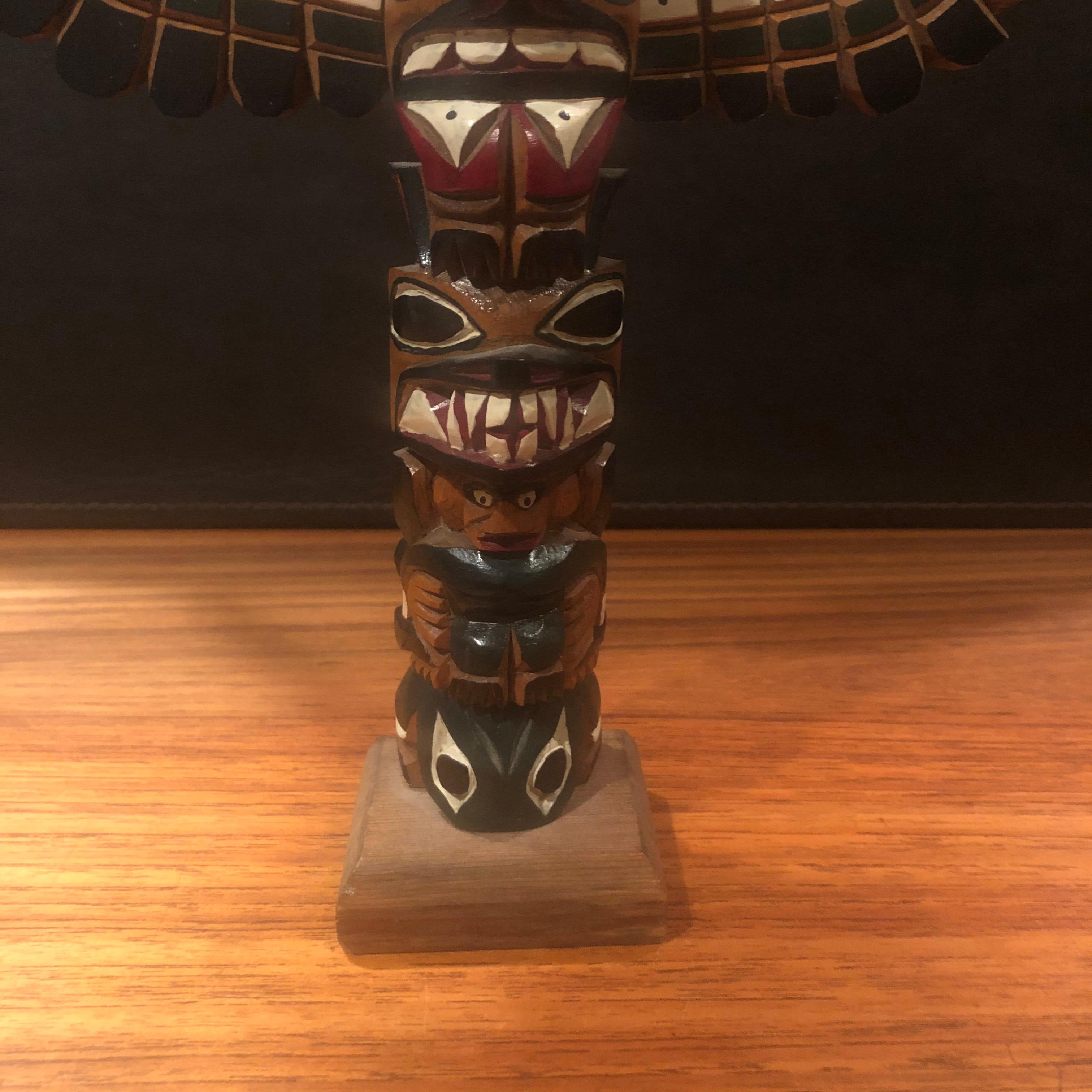Native American Nuu-chah-nulth Northwest Coast Hand Carved Wood TOTEM Pole by Ray Williams For Sale