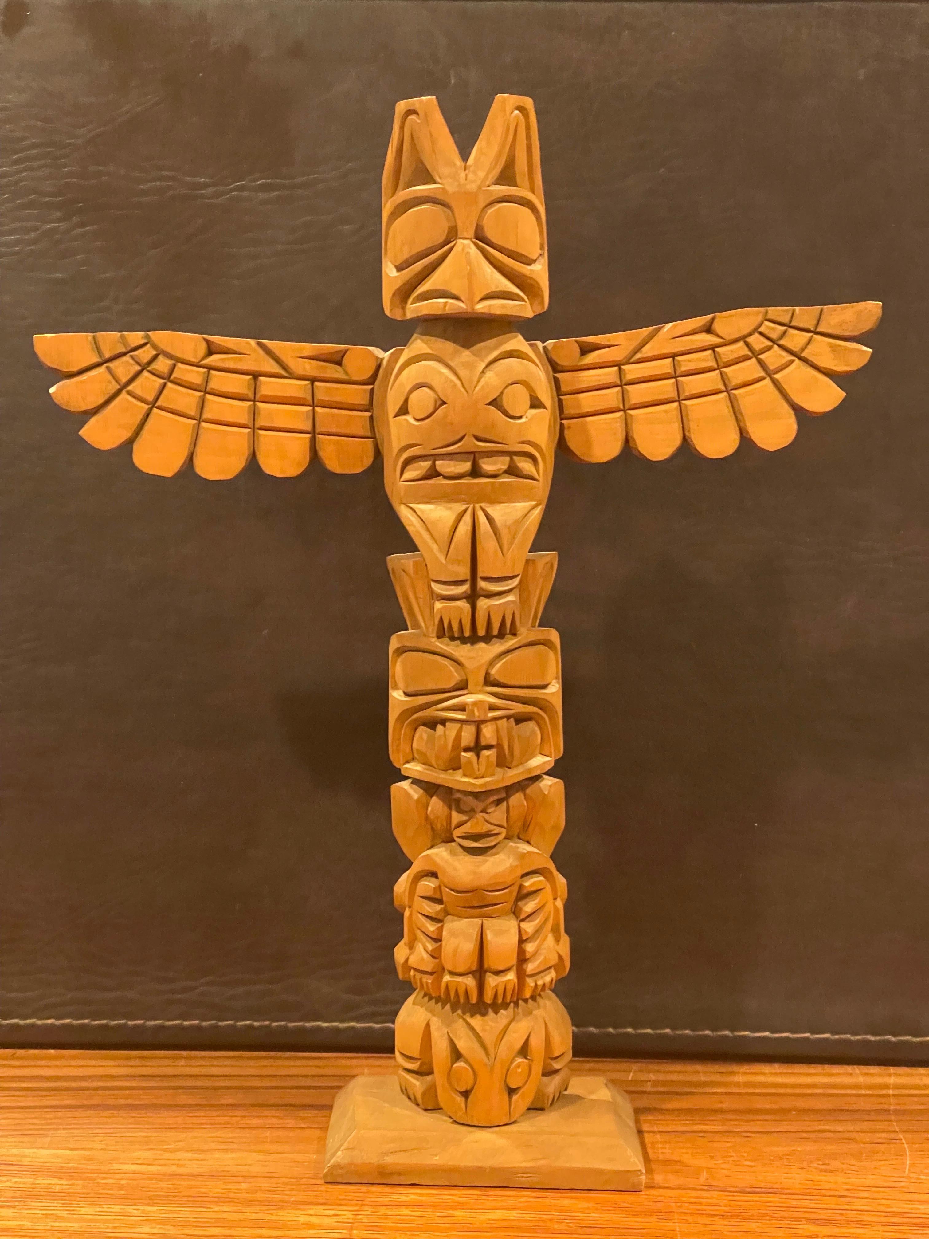 Native American Nuu-chah-nulth Northwest Coast Hand Carved Wood Totem Pole by Ray Williams For Sale