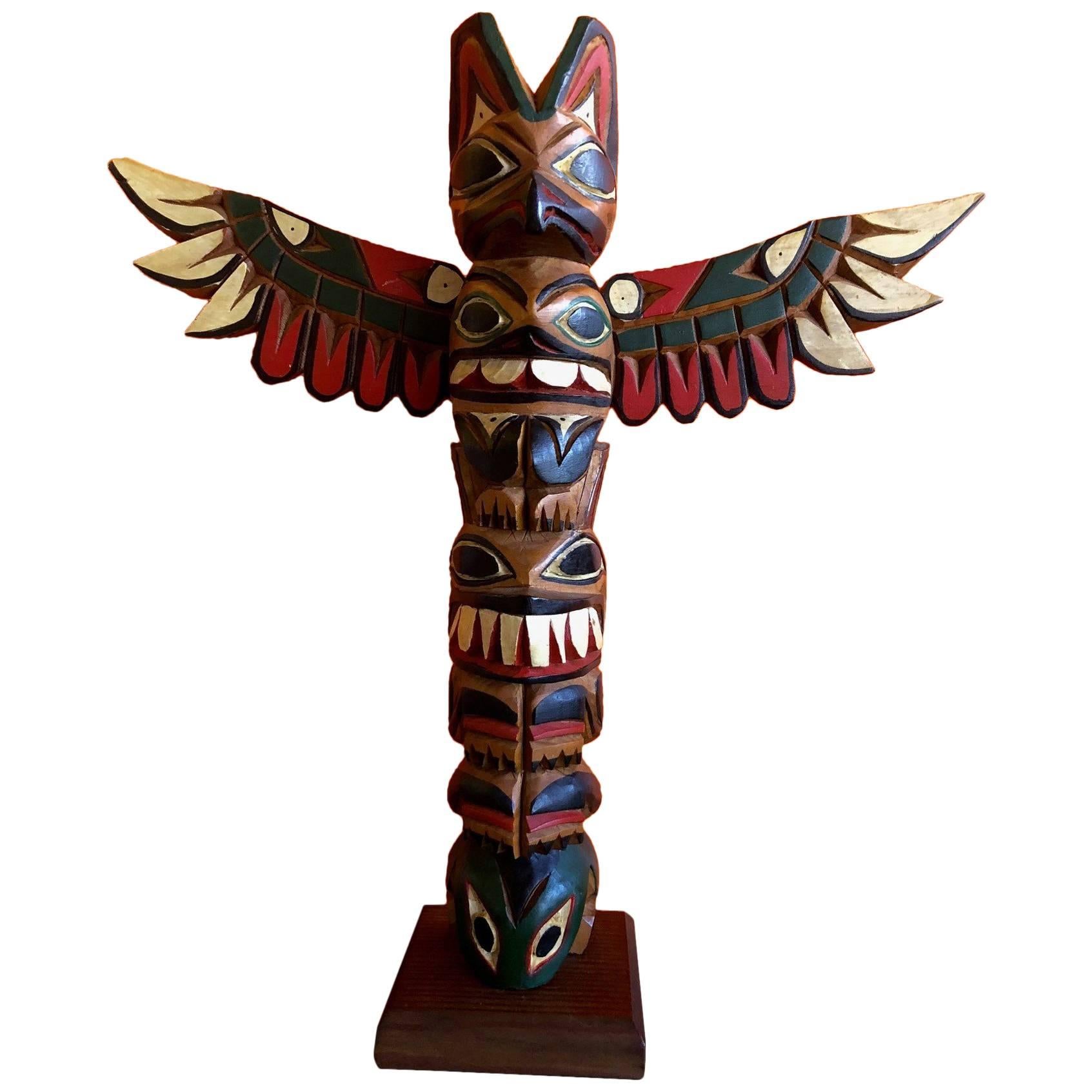 Mât TOTEM en bois de la côte nord-ouest Nuu-chah-nulth sculpté à la main par Sam Williams