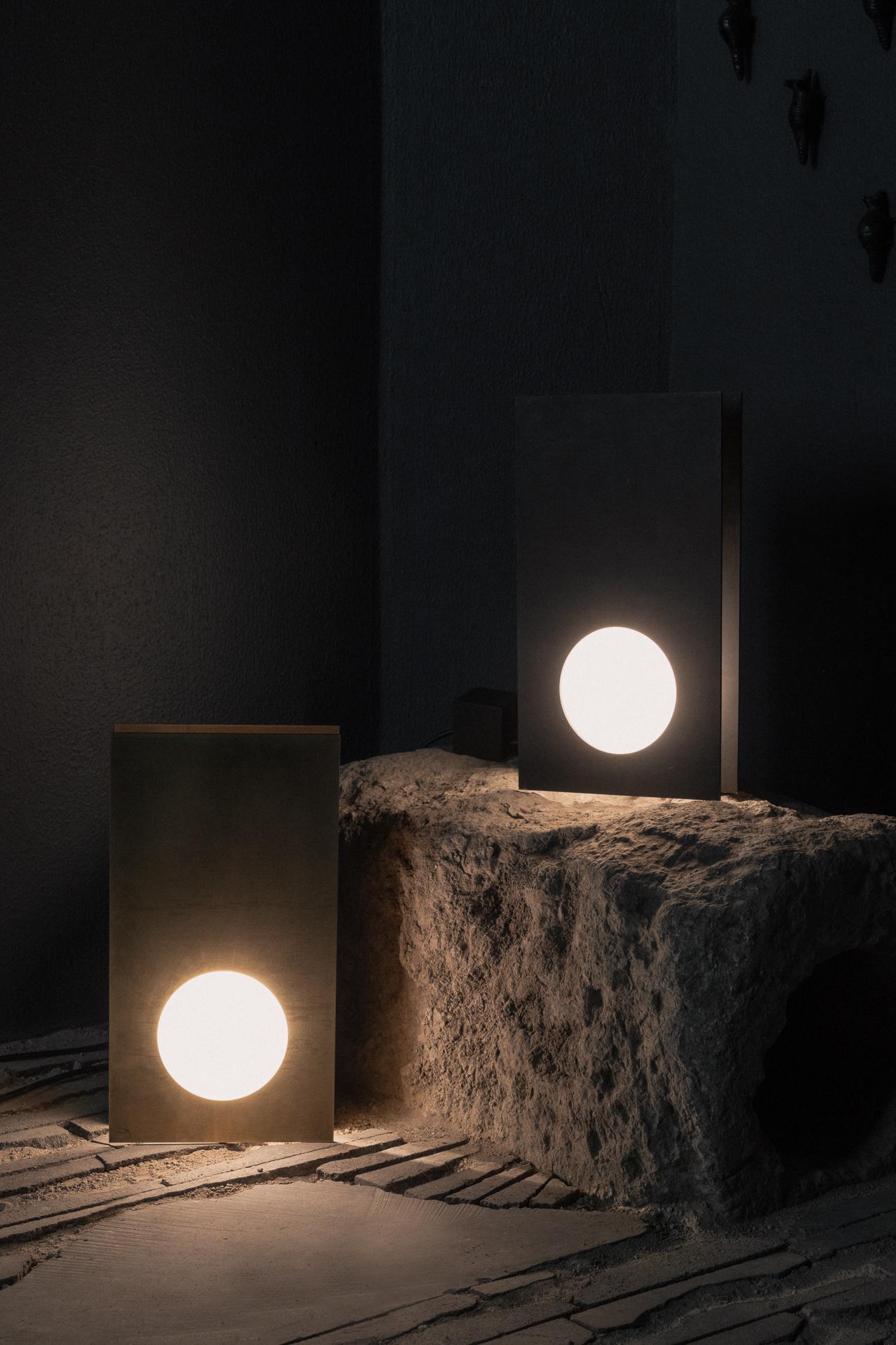 Nuum Table Lamp in Aged Brass with Opal Glass Sphere by Nuumbra For Sale 9