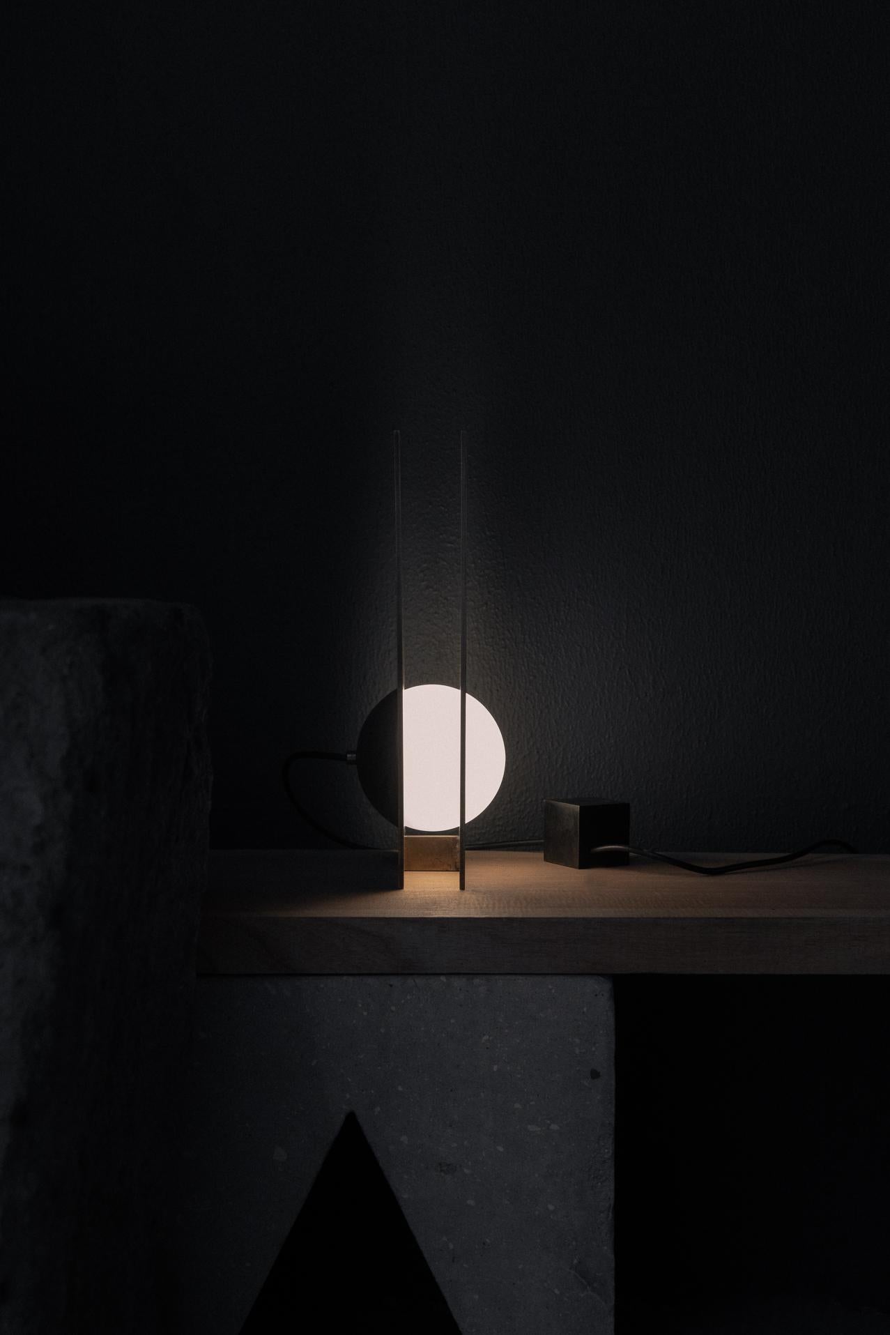 Nuum Table Lamp in Aged Brass with Opal Glass Sphere by Nuumbra For Sale 1