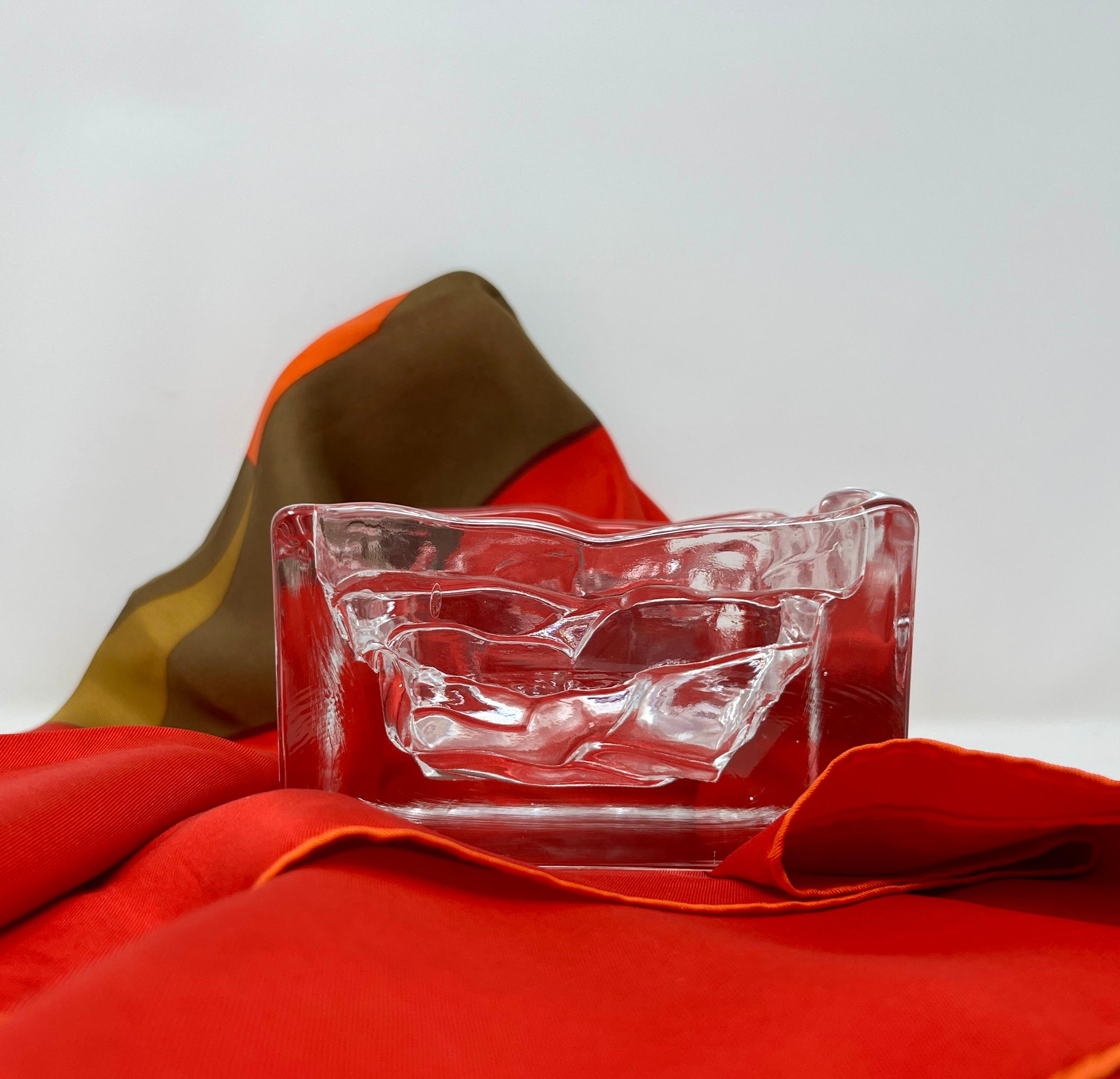 Pressed Nuutajärvi Arktis Bowl Large by Björn Weckström, Scandinavian Modern Art Glass For Sale