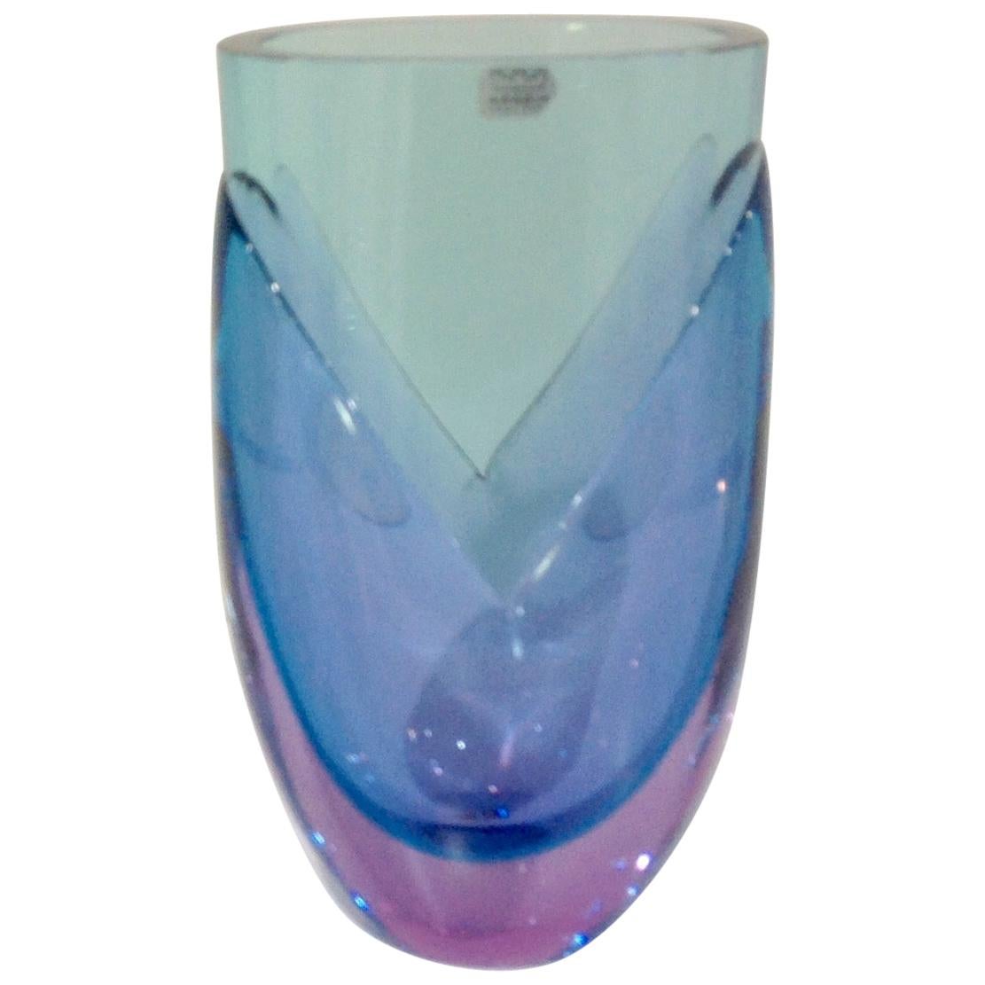 Nuutajarvi Nottsjo Signed Vibrant Color Art Glass Vase For Sale