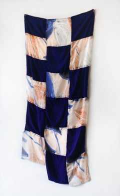 Check points- Mixed Media, Fabric, Textile, Thread, Blue, Red, Tapestry