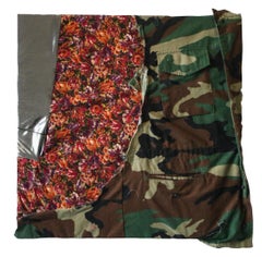 Used Flower Bomb- Fabric, Found Objects, Textile, Thread, Wood, Camo, Contemporary