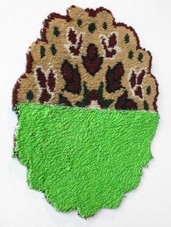 Untitled- Acrylic Paint, Textile, Mixed Media, Lime Green, Carpet, Rug, Pattern