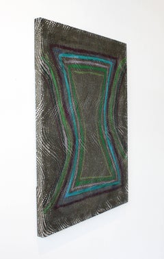 Between the lines- Painting, Abstract, Fabric, Oil Paint, Blue, Green, Violet
