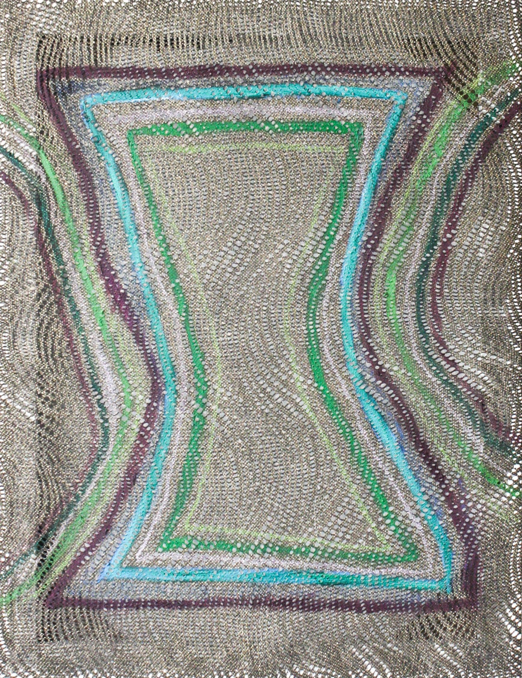 Nuveen Barwari Abstract Painting - Between the lines- Painting, Abstract, Fabric, Oil Paint, Blue, Green, Violet