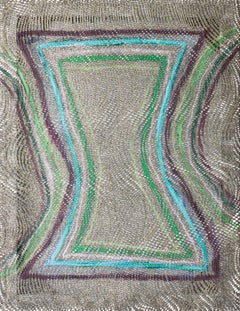 Between the lines- Painting, Abstract, Fabric, Oil Paint, Blue, Green, Violet