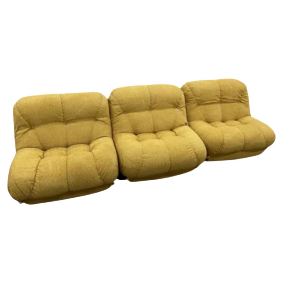 "Nuvocone" Three Piece Sectional Sofa in Yellow Fabric by Mimo Padova, 1970s For Sale