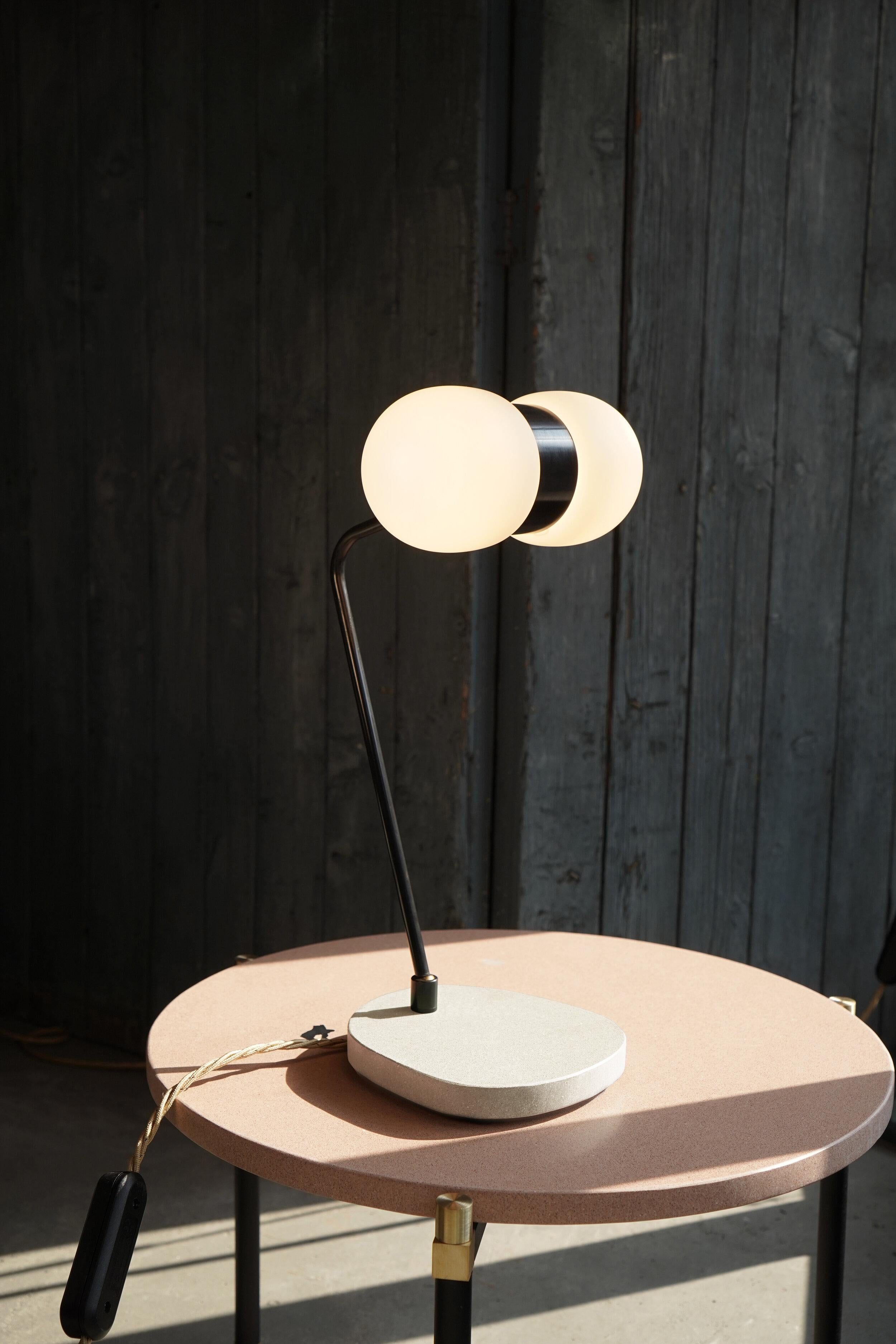 Nuvol Double table lamp by Contain
Dimensions: D 23 x W 39 x H 26 cm 
Materials: Brass structure and matte or glossy glass.
Available in different finishes.

All our lamps can be wired according to each country. If sold to the USA it will be