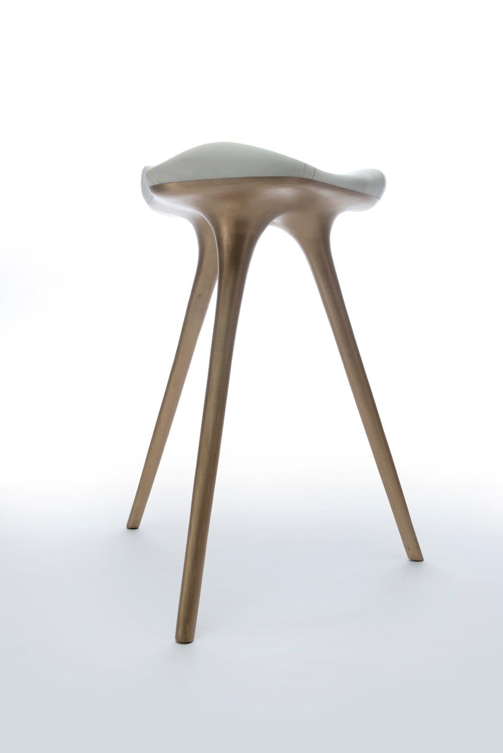 Nuvola Stool in Vermont Marble and Bronze by Stephen Shaheen In New Condition For Sale In Philadelphia, PA