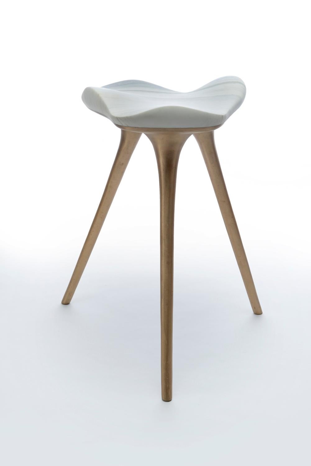 Contemporary Nuvola Stool in Vermont Marble and Bronze by Stephen Shaheen For Sale
