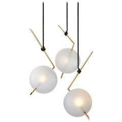 Nuvola 3 by Silvio Mondino Studio, Pendant Light, Brushed Brass, Frosted Glass