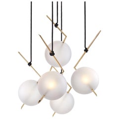 Nuvola 5 by Silvio Mondino Studio, Pendant Light, Brushed Brass, Frosted Glass