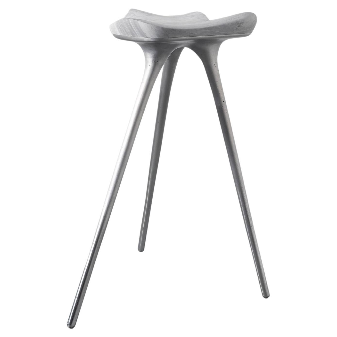 Nuvola Bar Stool in Hand-Sculpted Marble and Cast Aluminum by Stephen Shaheen For Sale