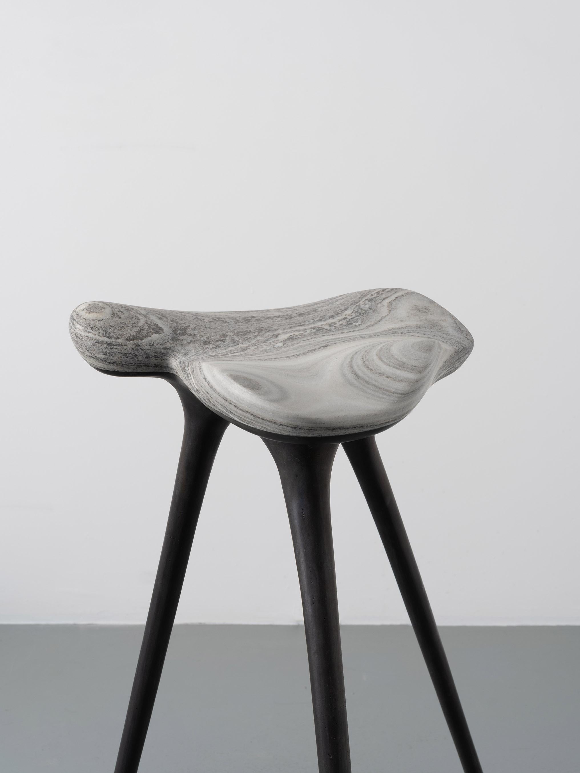 American Nuvola Bar Stool in Hand-Sculpted Marble and Cast Bronze by Stephen Shaheen For Sale