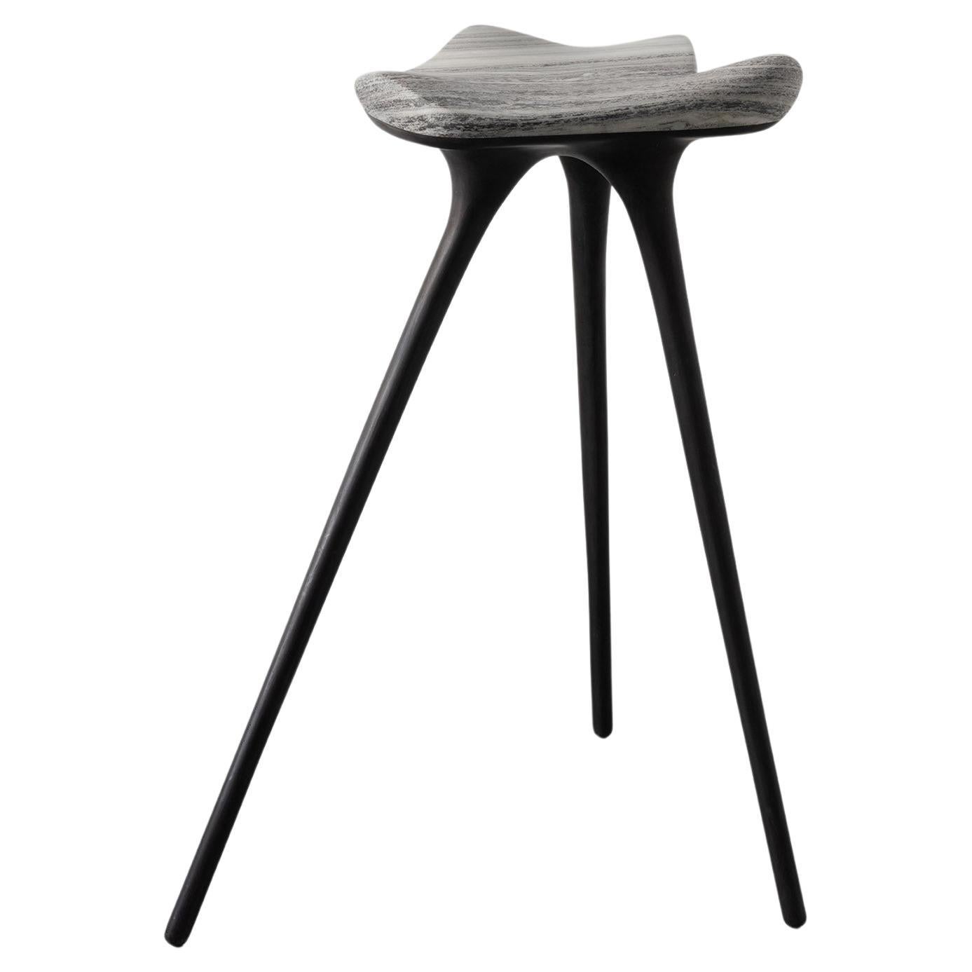 Nuvola Bar Stool in Hand-Sculpted Marble and Cast Bronze by Stephen Shaheen For Sale