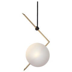 Nuvola BOLD One Light Pendant, Stardust White Blown Glass, Leather, Brass