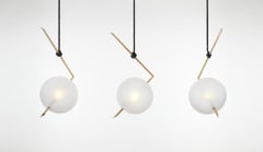 Nuvola Bold, Set of Three Pendants, Stardust White Blown Glass, Leather, Brass
