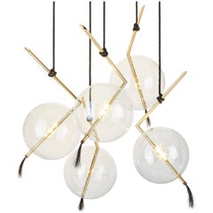Nuvola Five Lights Contemporary Chandelier / Pendant Polished Brass, Customizable
