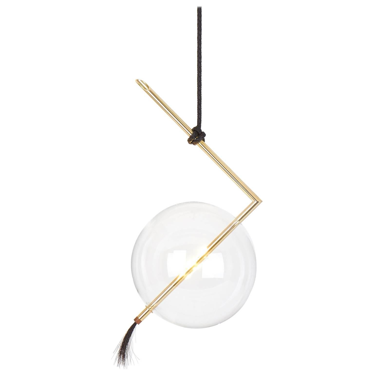 Nuvola Pendant Customizable Dimmable and Touch Sensor Brass Blown Glass Leather