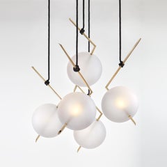 Nuvola Stardust-White BOLD - Five Lights Chandelier Brass, Leather, Blown Glass