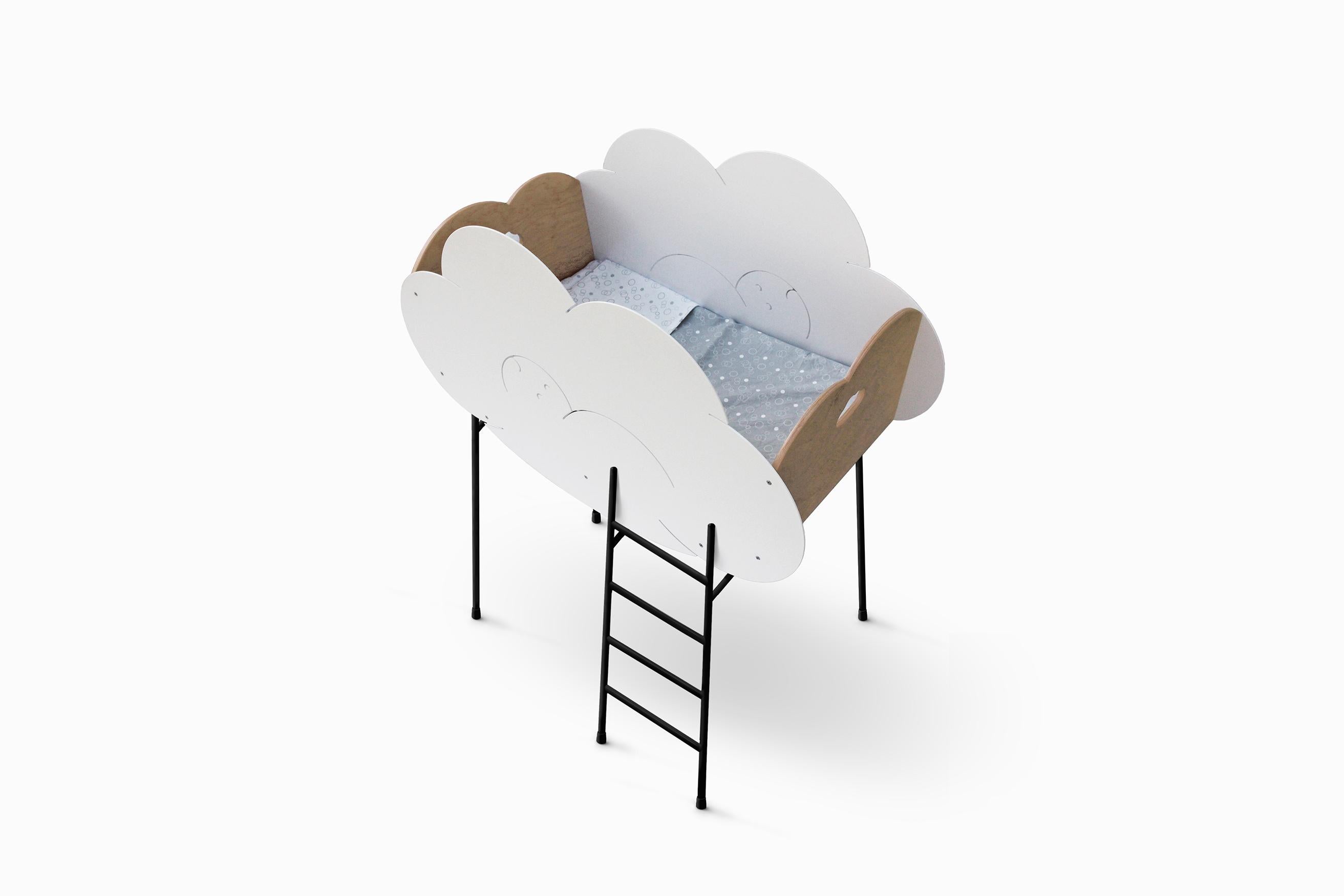 Modern Contemporary Nuvoletto Child's Crib, Cradle, or Bed in Aluminum and Beechwood For Sale