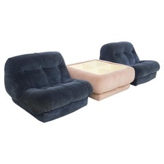 Nuvolone Armchairs in Velvet with Side Tables by Rino Maturi