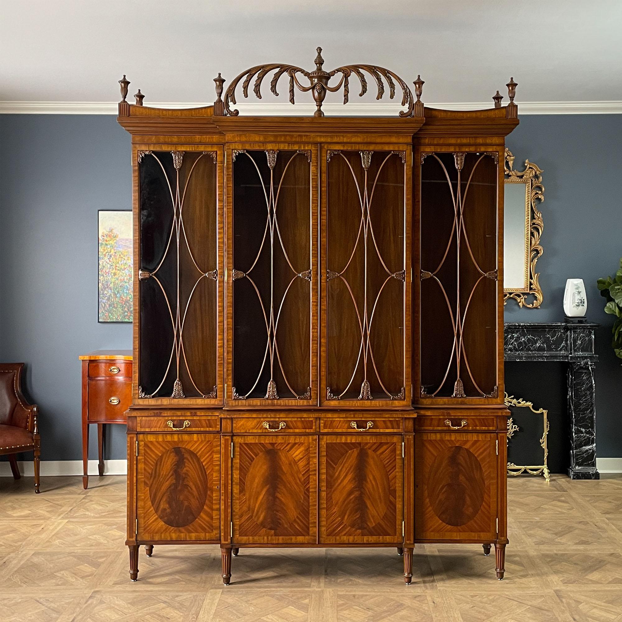 From Niagara Furniture a Vintage Maitland Smith Breakfront in excellent original, as found, condition.

The Vintage Maitland Smith Breakfront comes in three sections.  The upper section consisting of a deeply carved and beautifully executed frieze