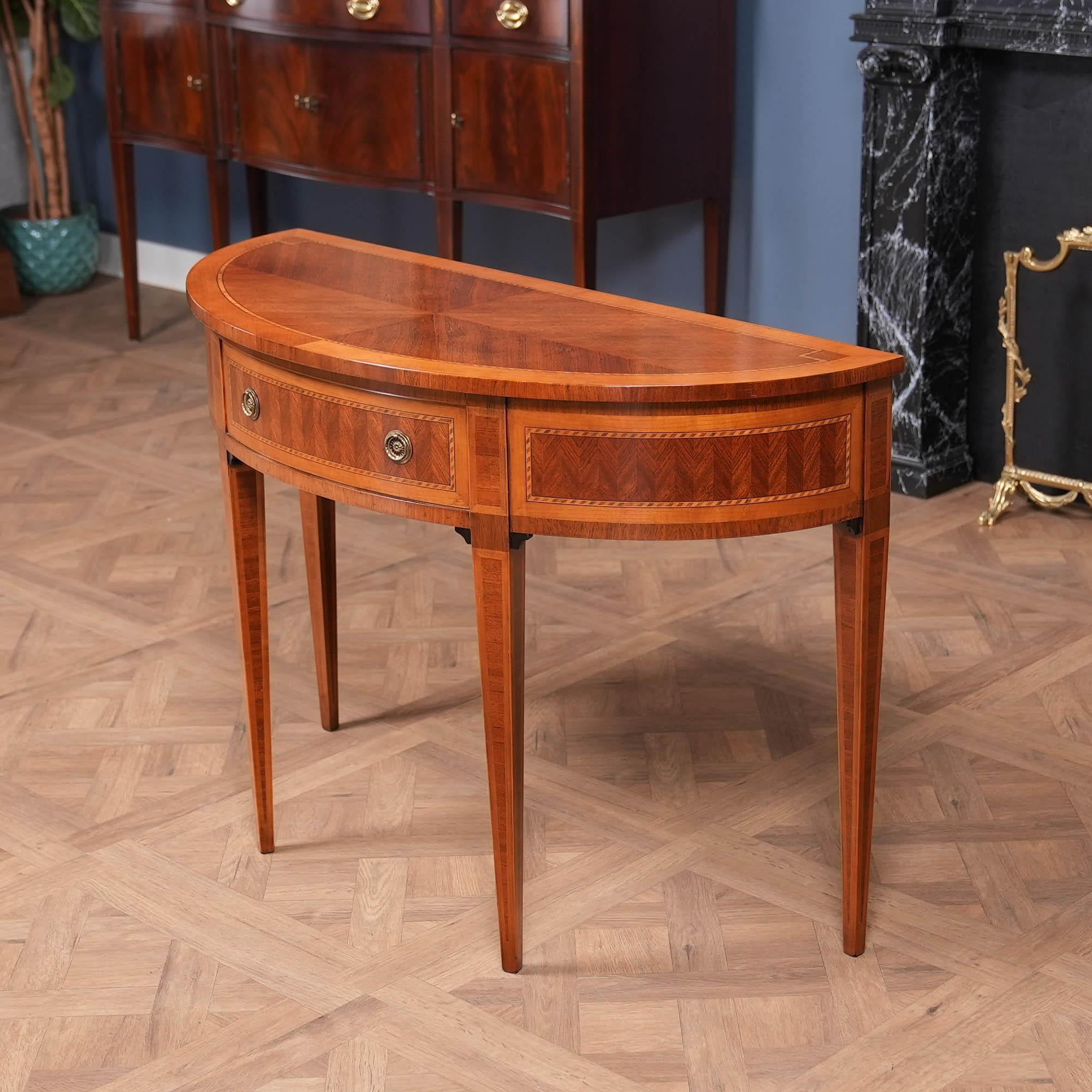 From Niagara Furniture a vintage Italian Inlaid Mahogany Console Table in excellent original condition.

Simple yet sophisticated this beautiful Italian Inlaid Mahogany Console Table has everything going for it. A slightly deeper size than many