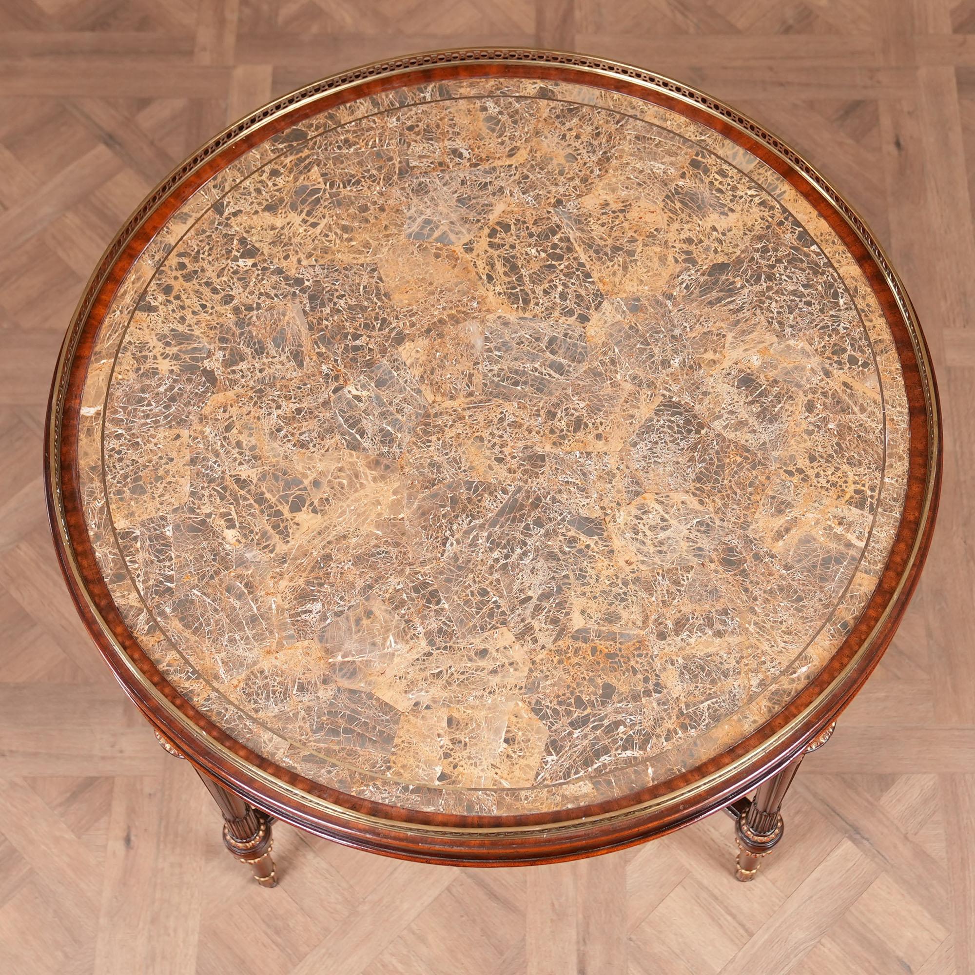 A great quality piece of furniture this Vintage Marble Top Center Table will be the focal point of any area in your home. From the beautiful marble top, surrounded by a brass gallery to the sturdy and elegantly carved base everything on this table